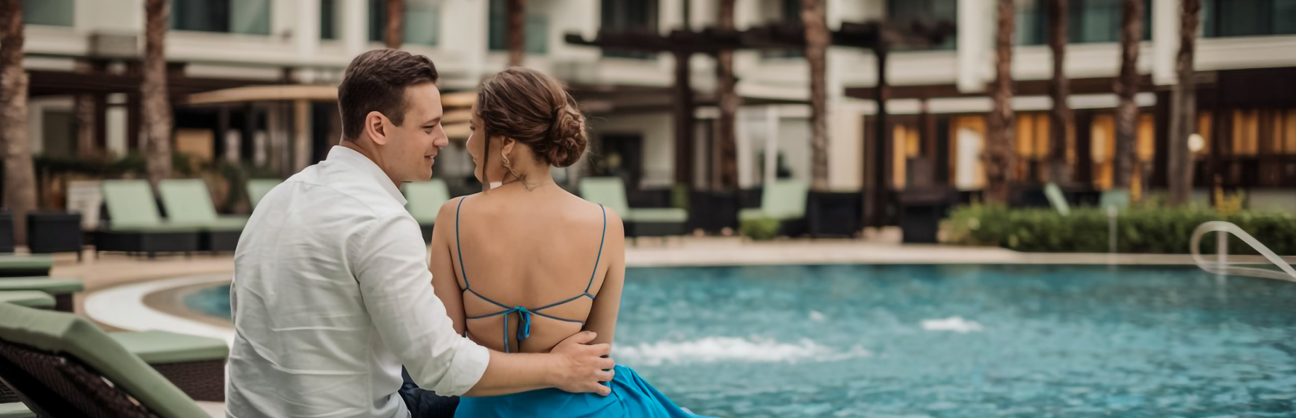 Pareja junto a la piscina